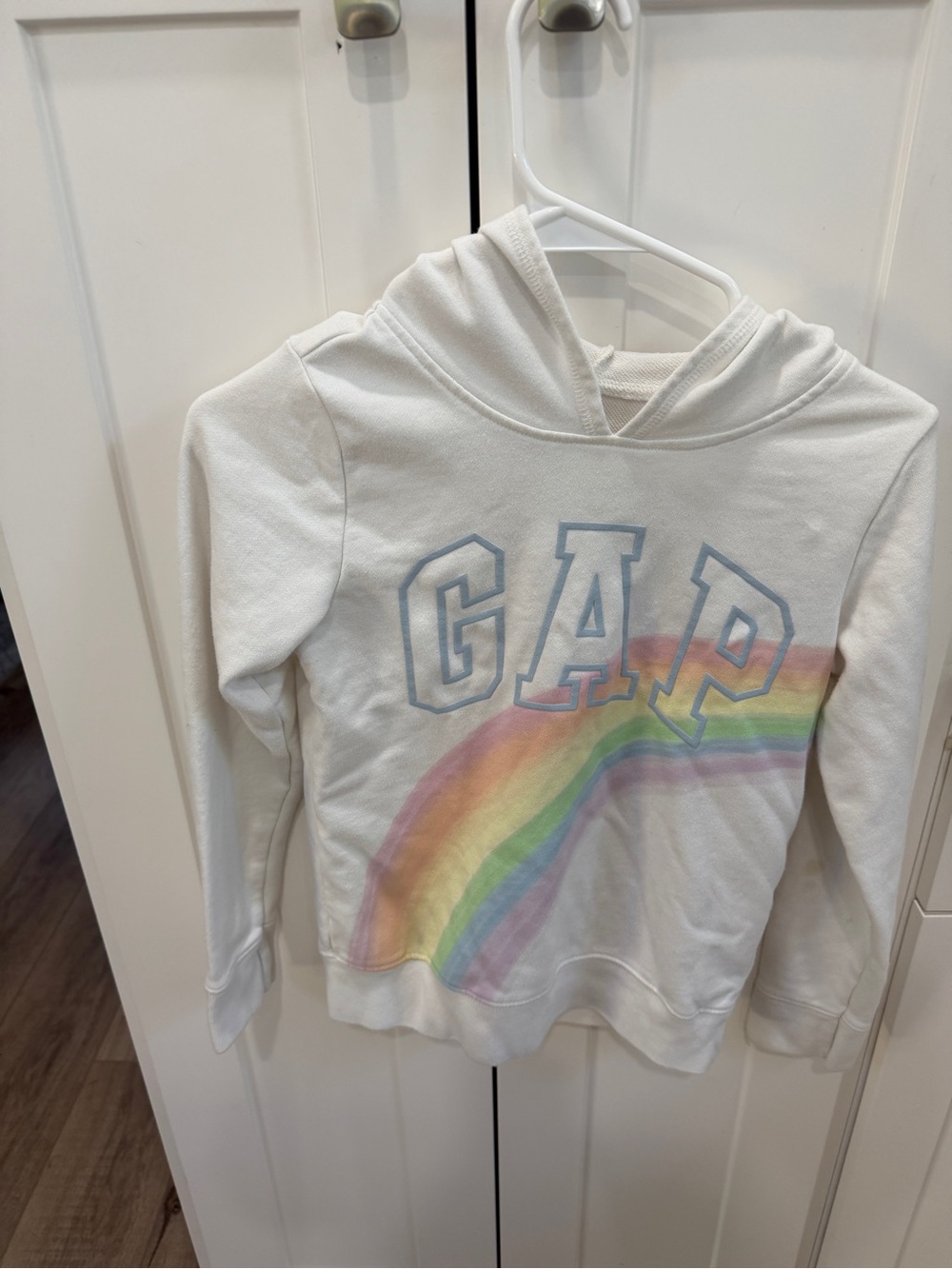 GAP White Hoodie with Pastel Rainbow Logo